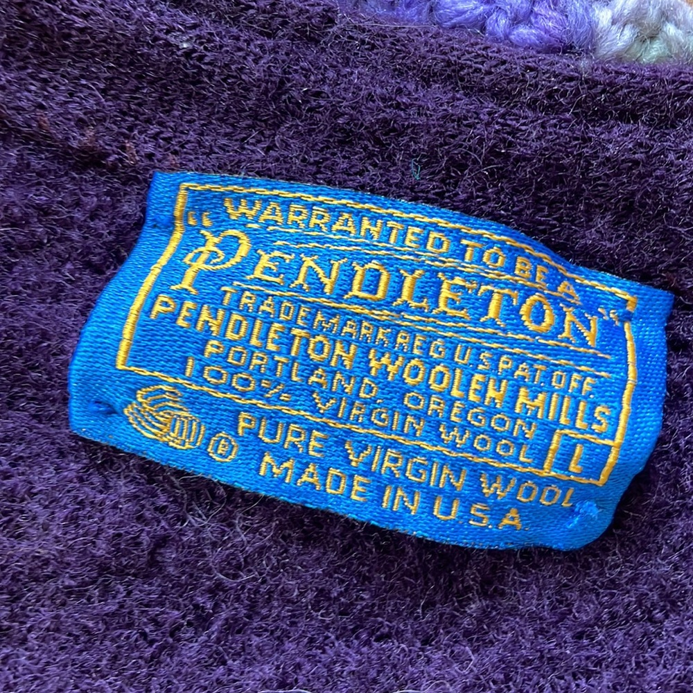 Pendleton Purple Wool Patch Pockets Cardigan w/ Floral Crochet Trim Size Large - Picture 4 of 10